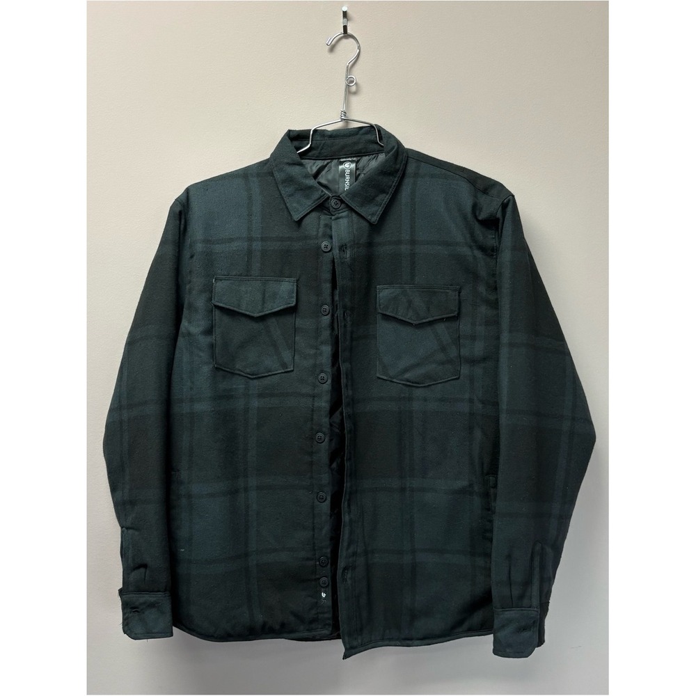 Burnside Mens Quilted Flannel Shirt Jacket Green Black Plaid B8610 Size L